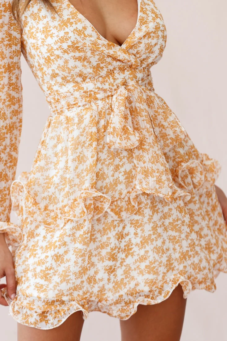 Greta Tiered Ruffle Chiffon Dress Mustard - Image 4