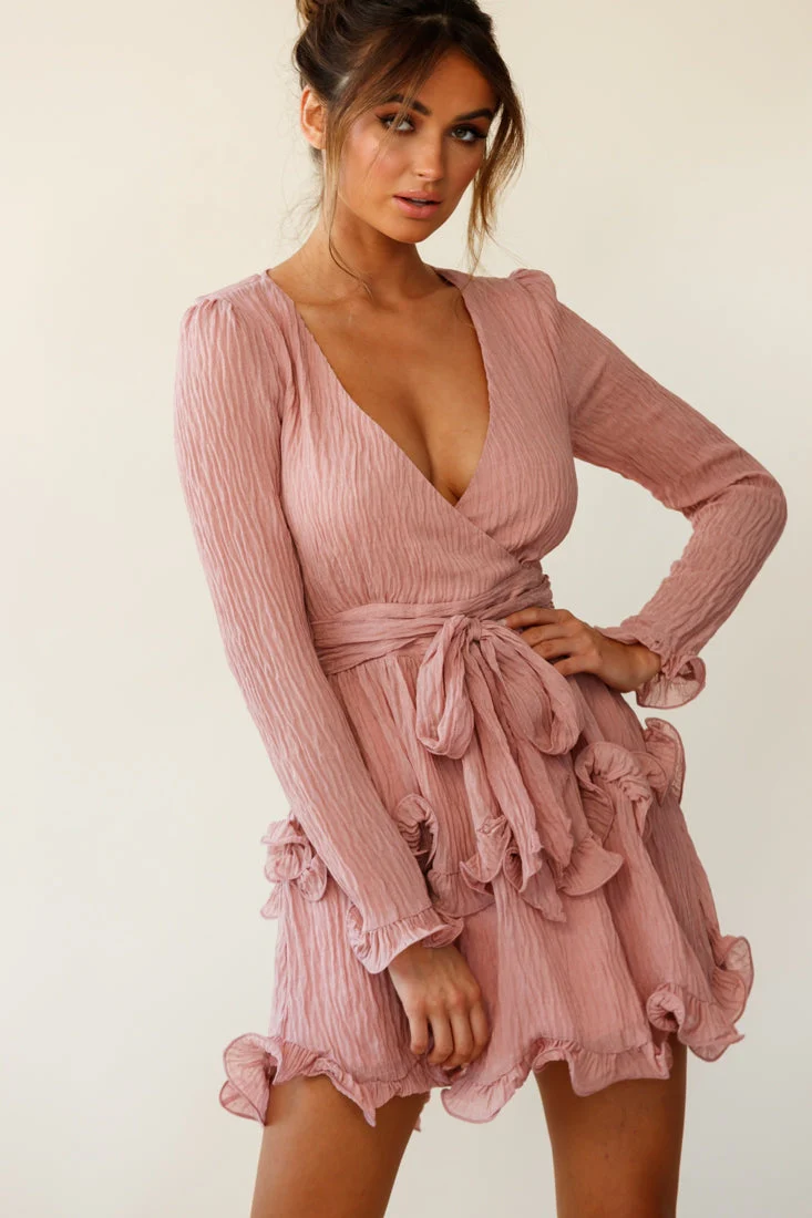 Greta Tiered Ruffle Chiffon Dress Rose - Image 2