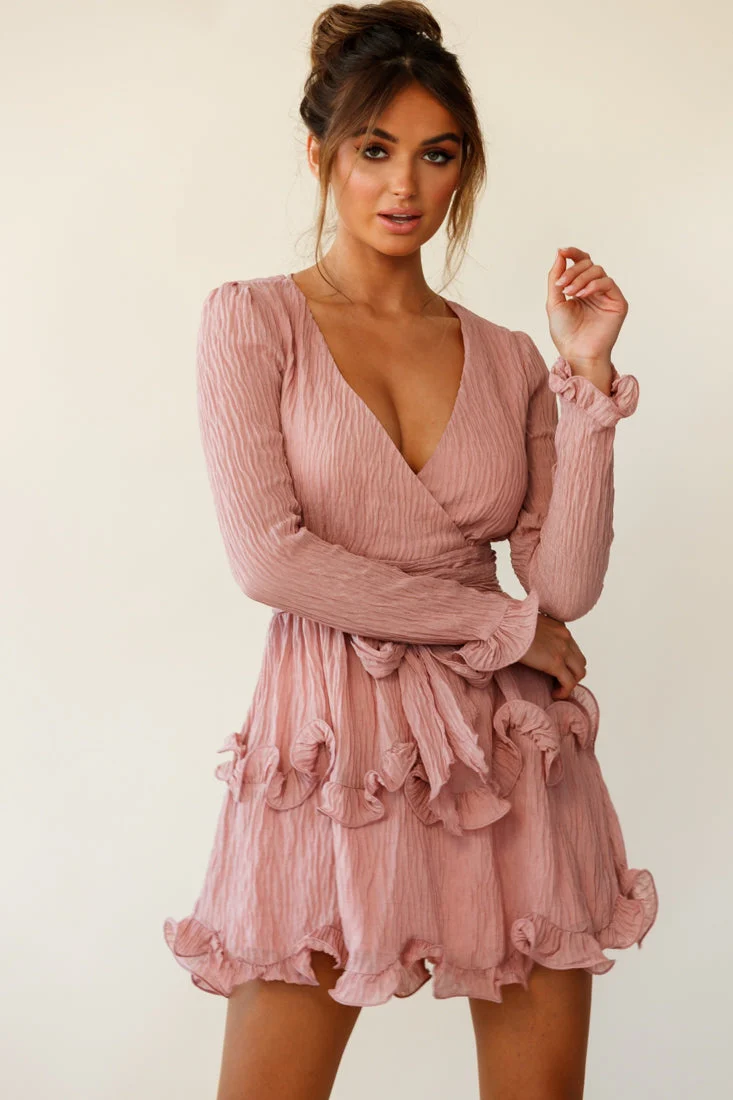 Greta Tiered Ruffle Chiffon Dress Rose - Image 3