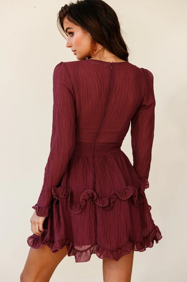 Greta Tiered Ruffle Chiffon Dress Wine - Image 7