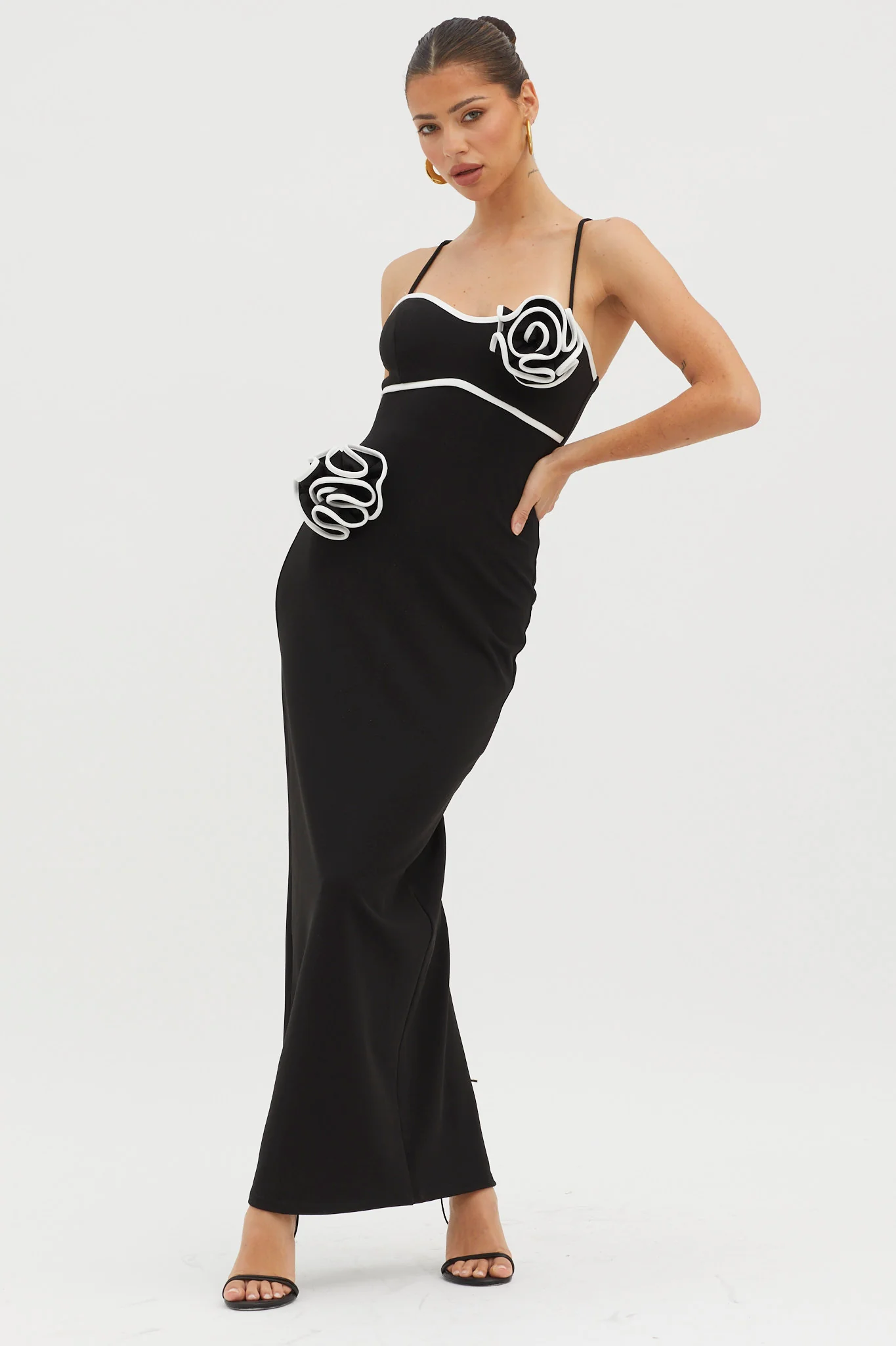 Griselda Flower Decoration Maxi Dress Black - Image 3