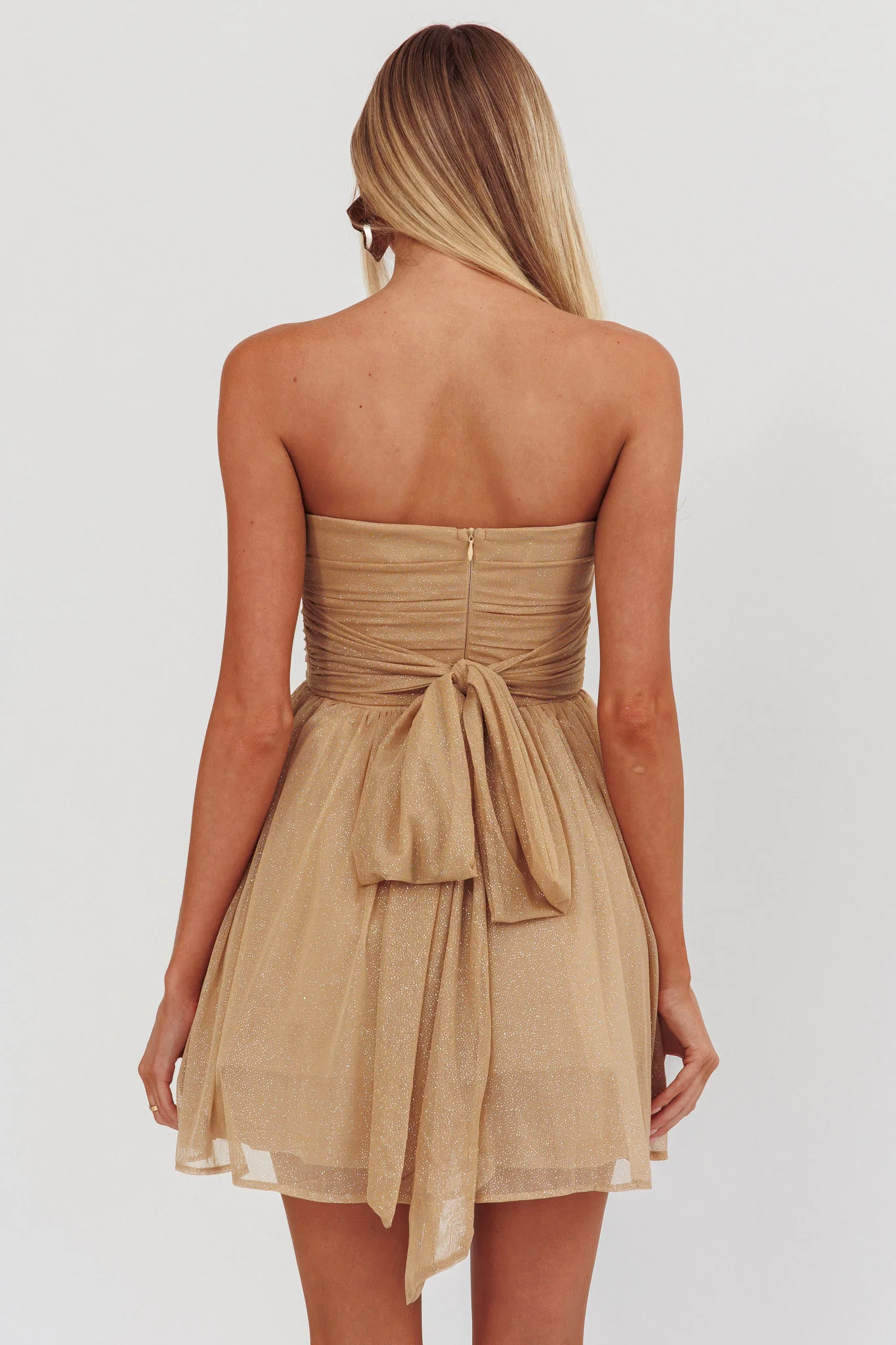Guilty Pleasure Strapless Glitter Mini Dress Gold - Image 3