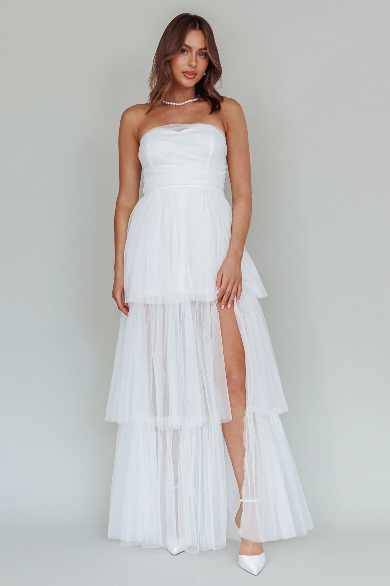 Haeven Tiered Strapless Maxi Dress White - Image 3
