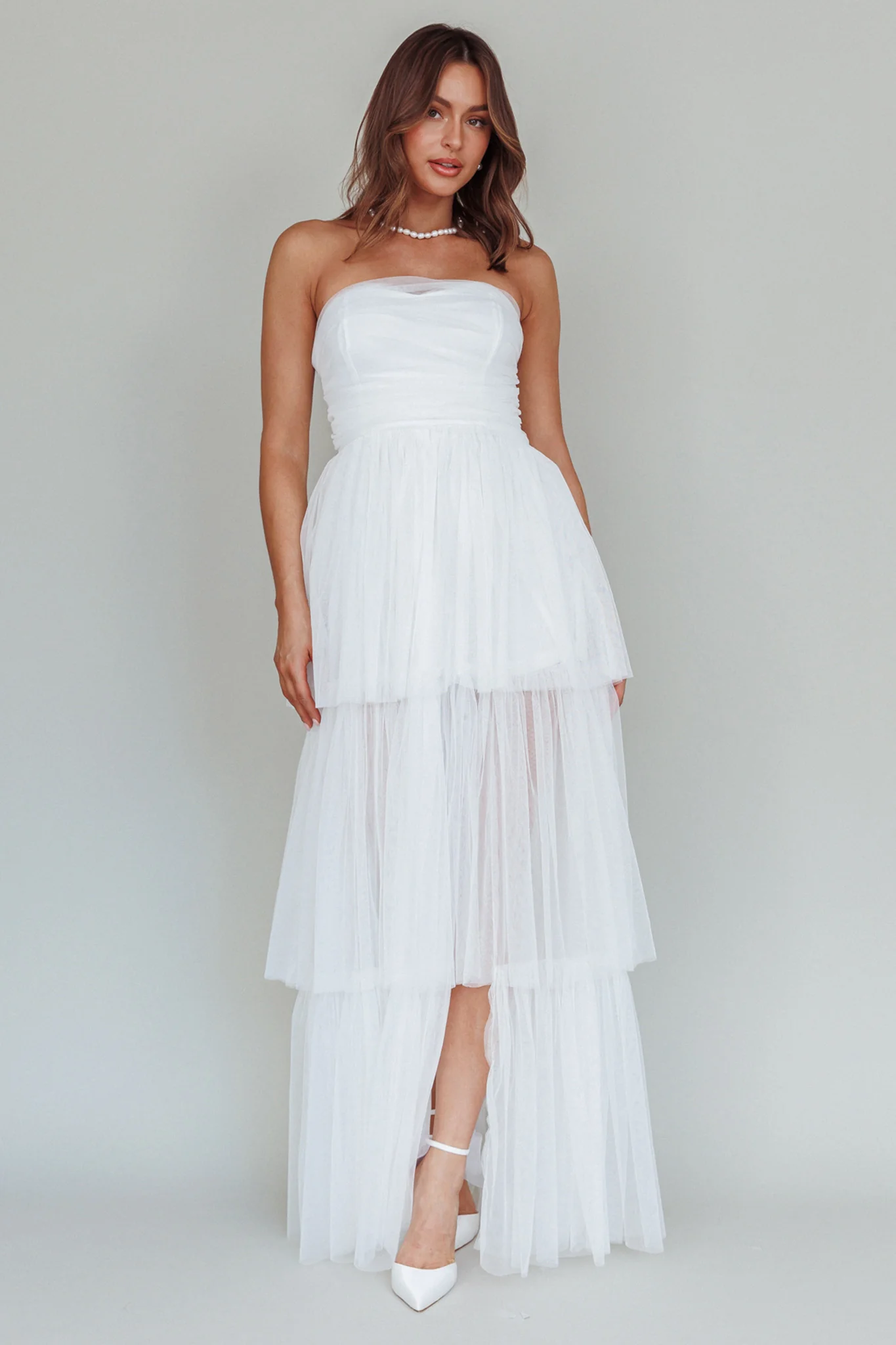 Haeven Tiered Strapless Maxi Dress White - Image 5