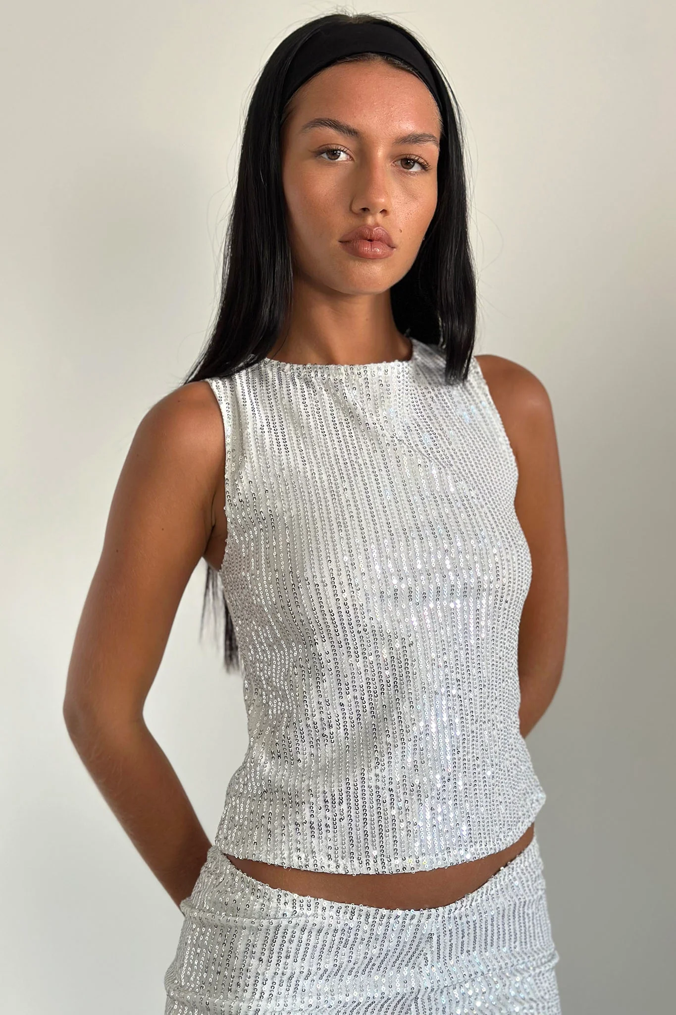 Hala Vest Top Silver Chrome Sequin - Image 4