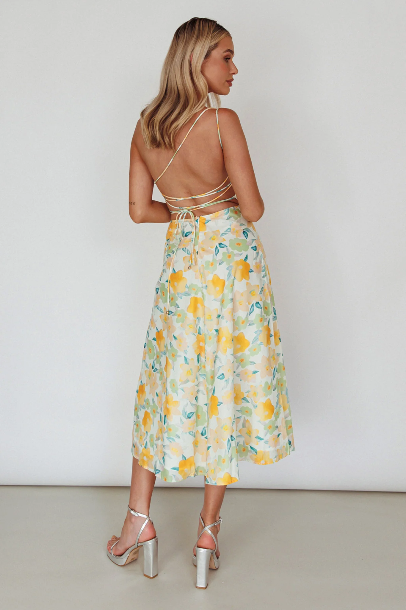 Halia One-Shoulder A-Line Midi Dress Floral Yellow - Image 2