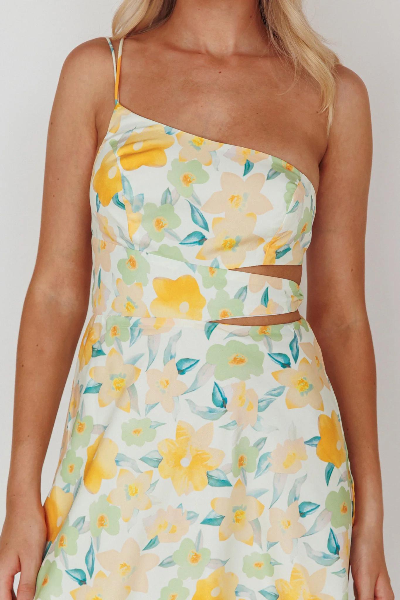 Halia One-Shoulder A-Line Midi Dress Floral Yellow - Image 4