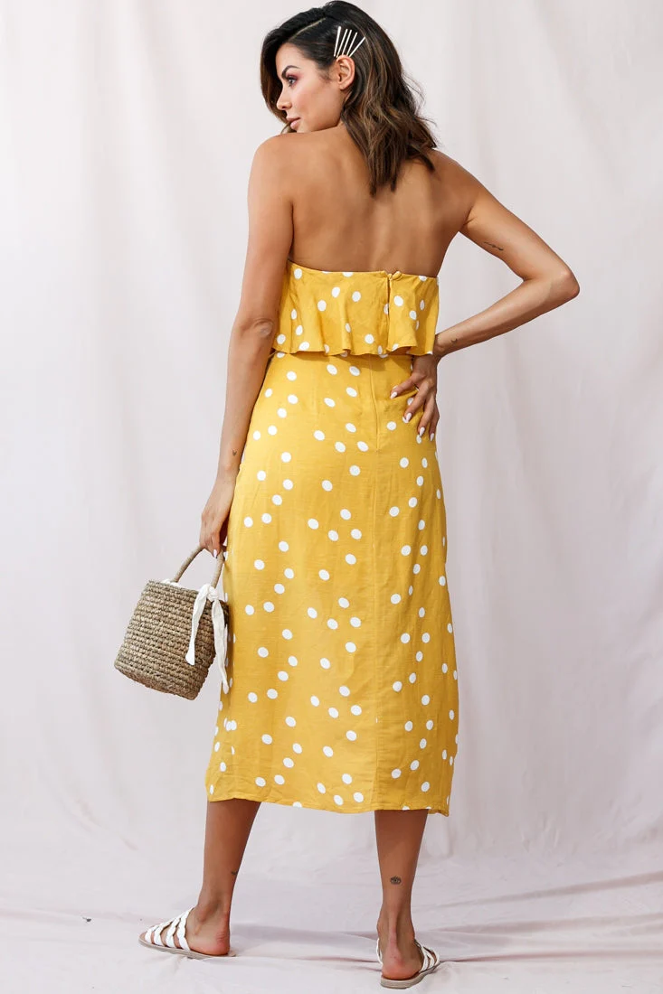 Hamilton Bandeau Midi Wrap Dress Mustard - Image 3