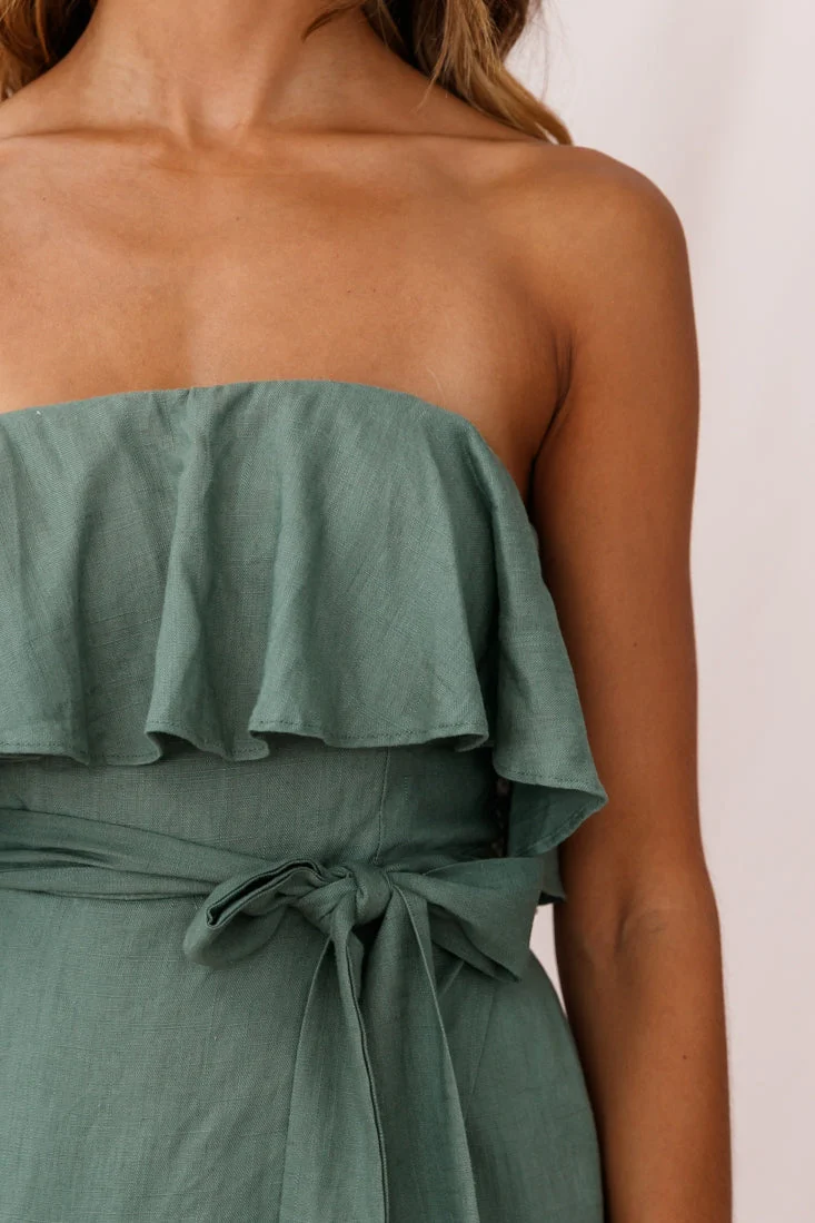 Hamilton Bandeau Ruffle Midi Dress Olive - Image 4