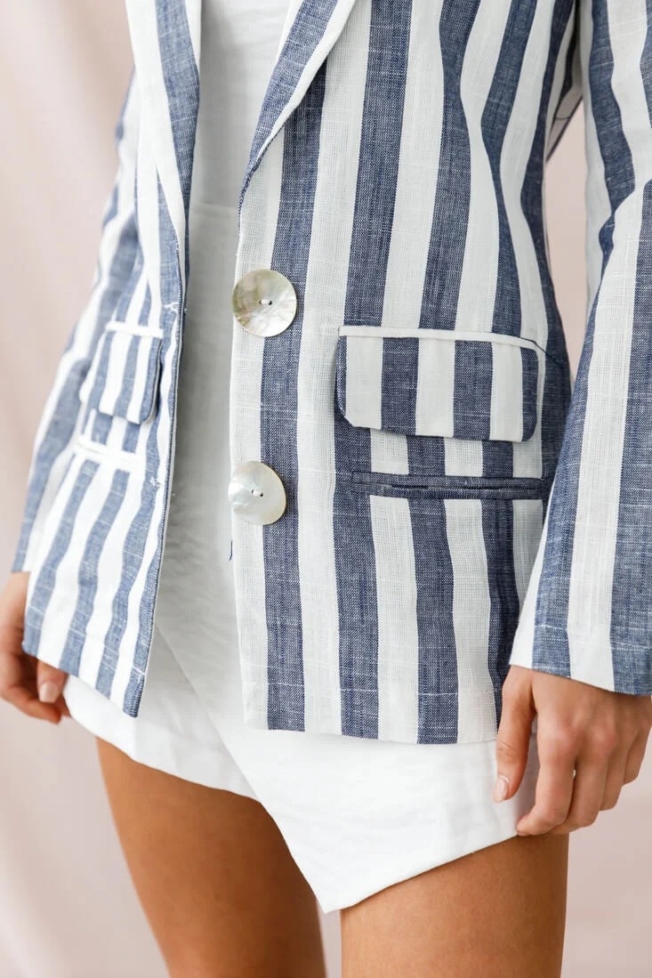 Hamptons Striped Notched Lapel Jacket Blue - Image 4