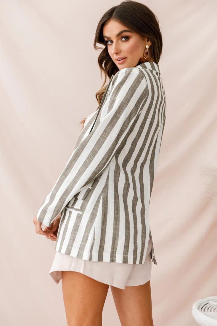 Hamptons Striped Notched Lapel Jacket Olive - Image 3