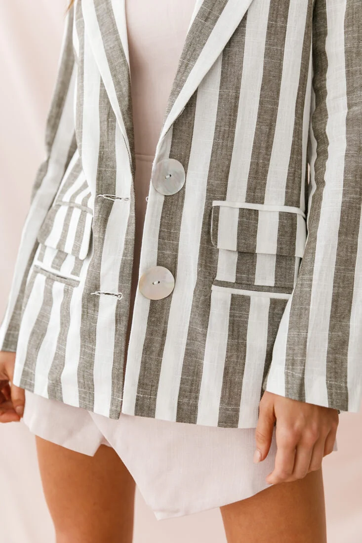 Hamptons Striped Notched Lapel Jacket Olive - Image 4