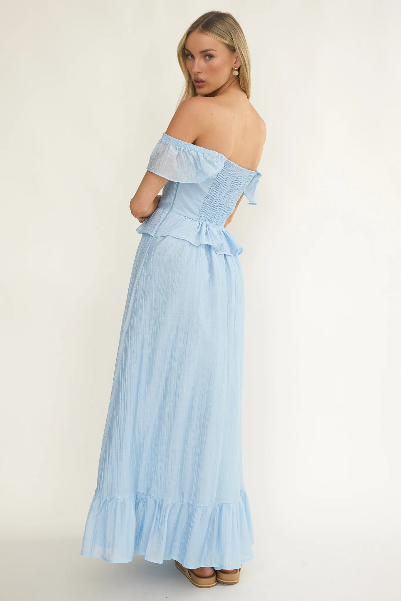 Hanalei Off-Shoulder Tied Bust Maxi Dress Light Blue - Image 2