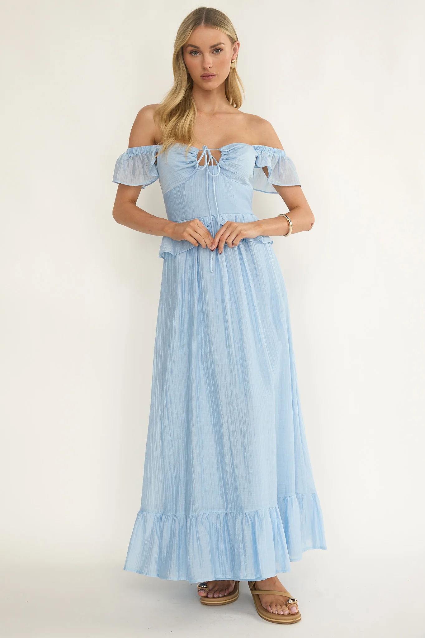Hanalei Off-Shoulder Tied Bust Maxi Dress Light Blue - Image 4