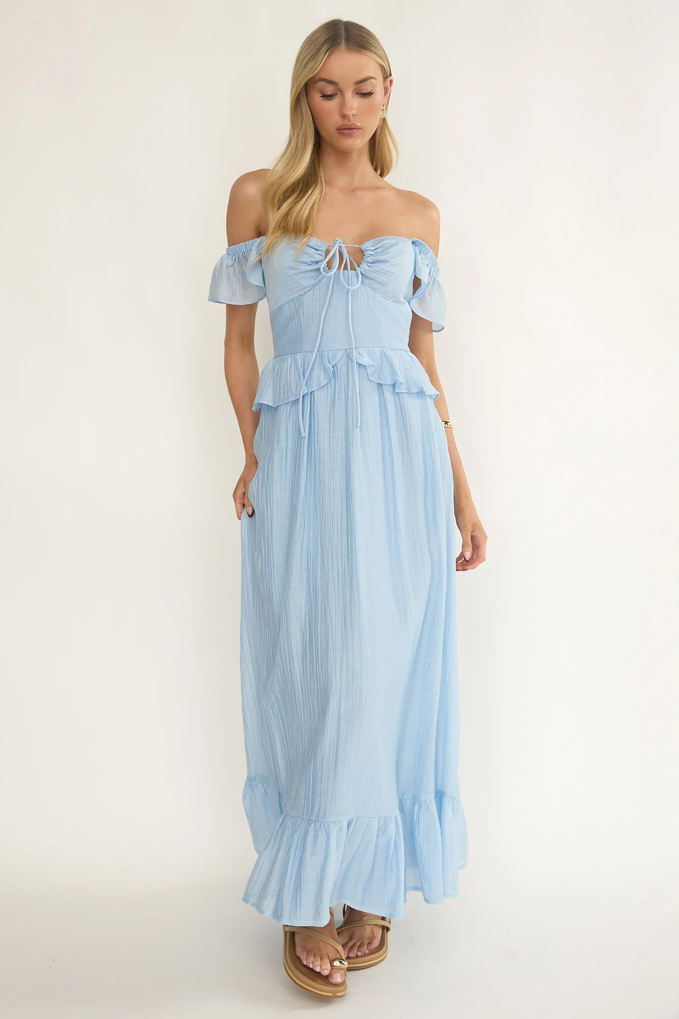 Hanalei Off-Shoulder Tied Bust Maxi Dress Light Blue - Image 5