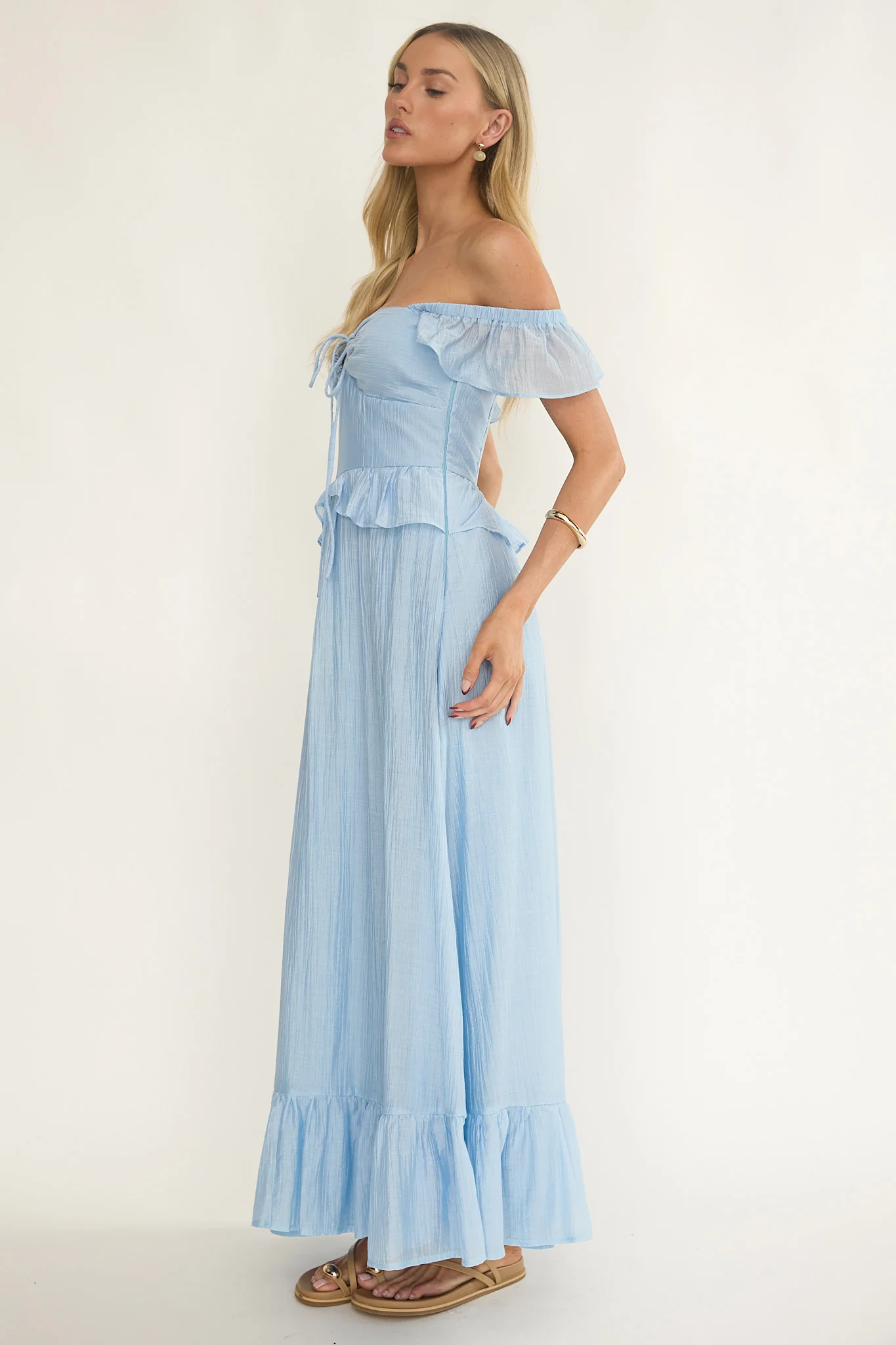 Hanalei Off-Shoulder Tied Bust Maxi Dress Light Blue - Image 6