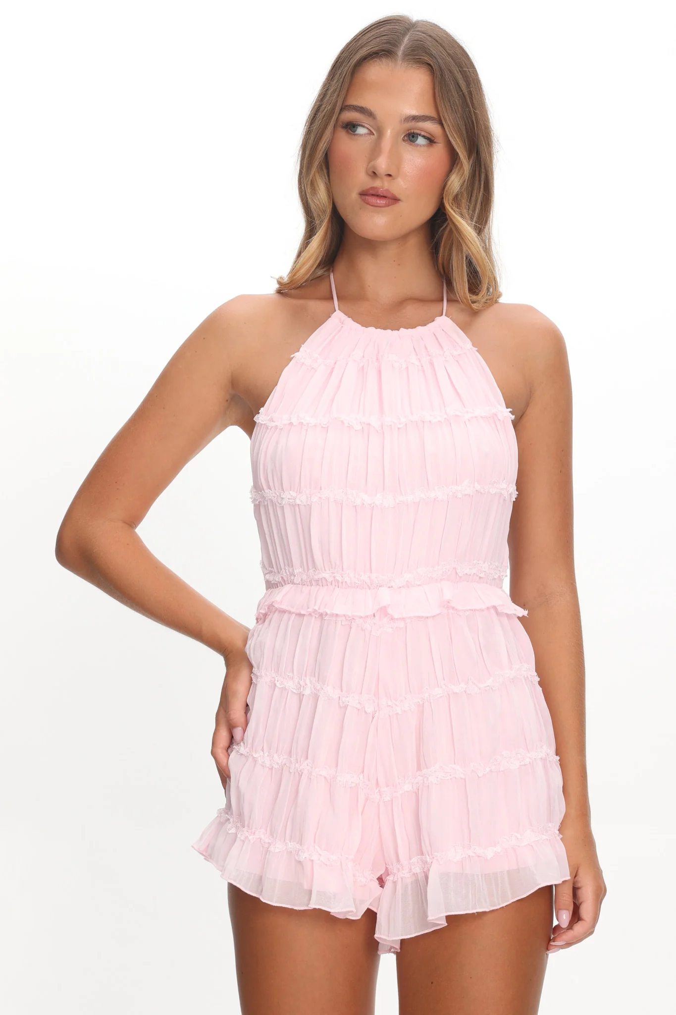 Hannita Smocked Halter Romper Pink - Image 5