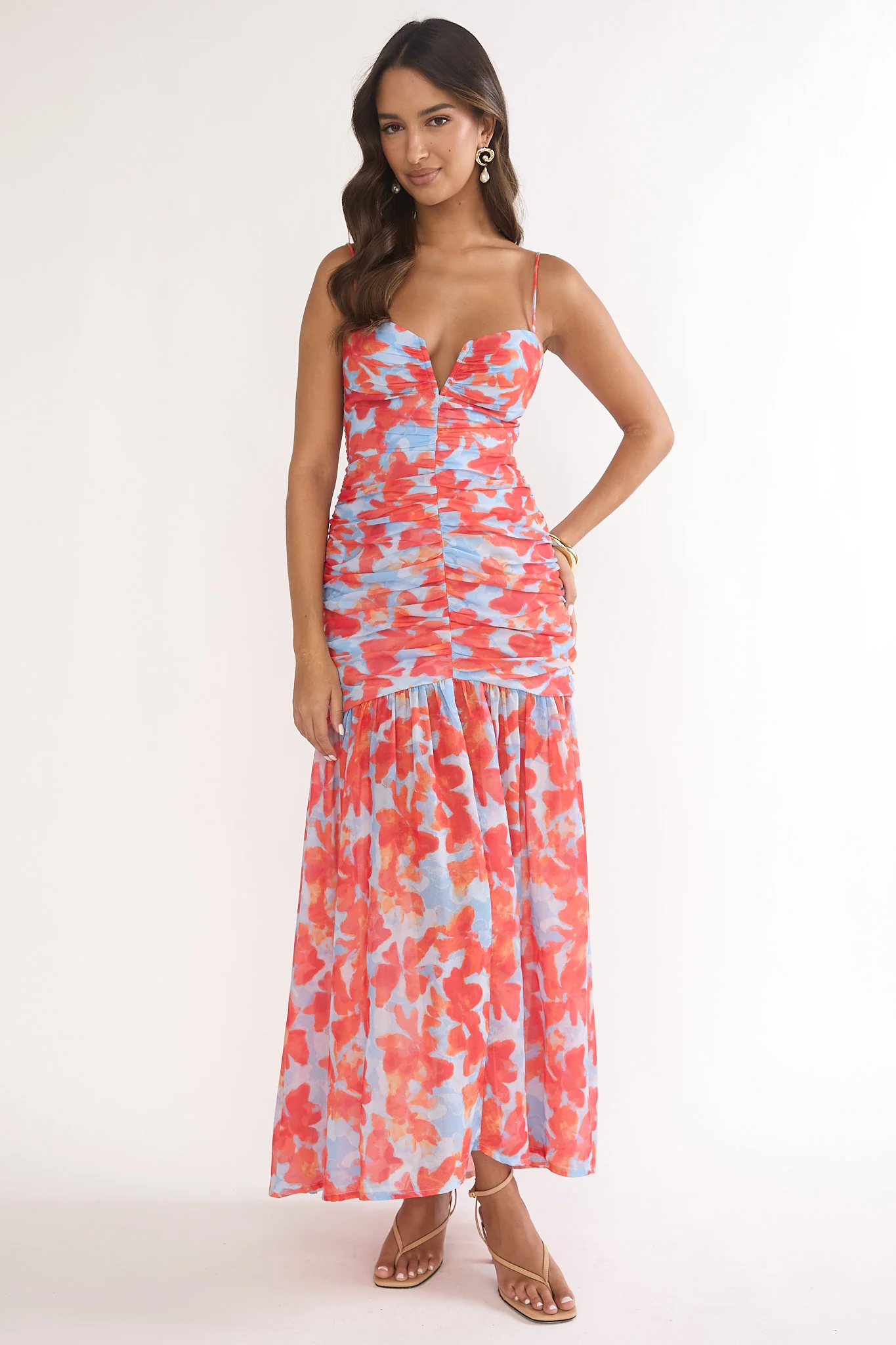 Harbor Ruched Maxi Dress Floral Blue Multi - Image 4