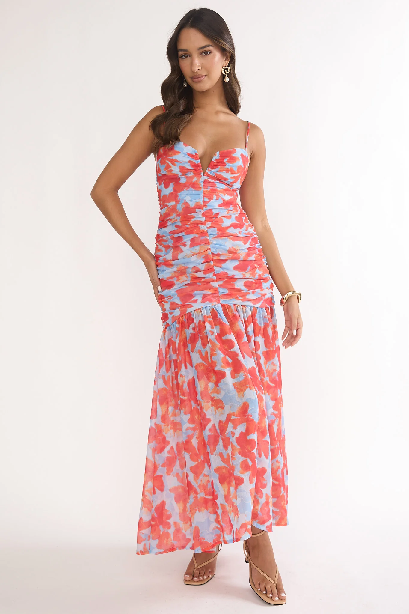Harbor Ruched Maxi Dress Floral Blue Multi - Image 5