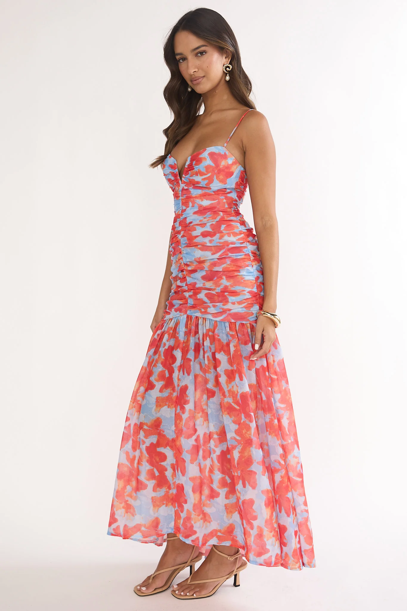 Harbor Ruched Maxi Dress Floral Blue Multi - Image 6
