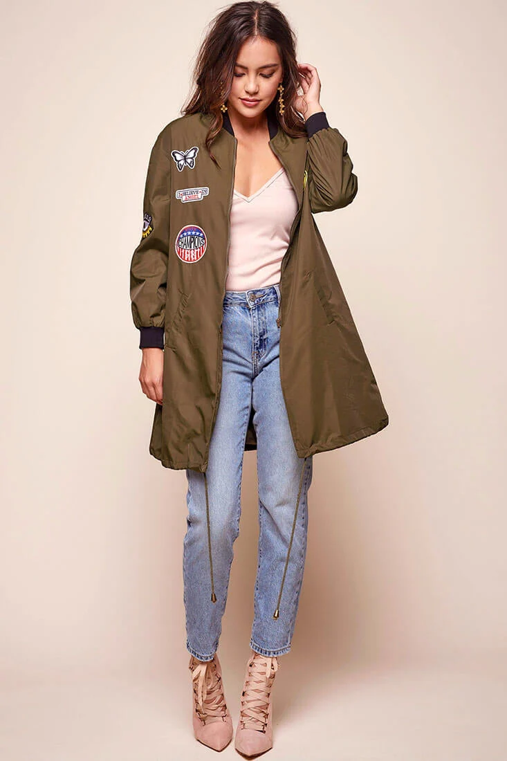 Harlan Patchwork Bomber Army Green Khaki - Image 2