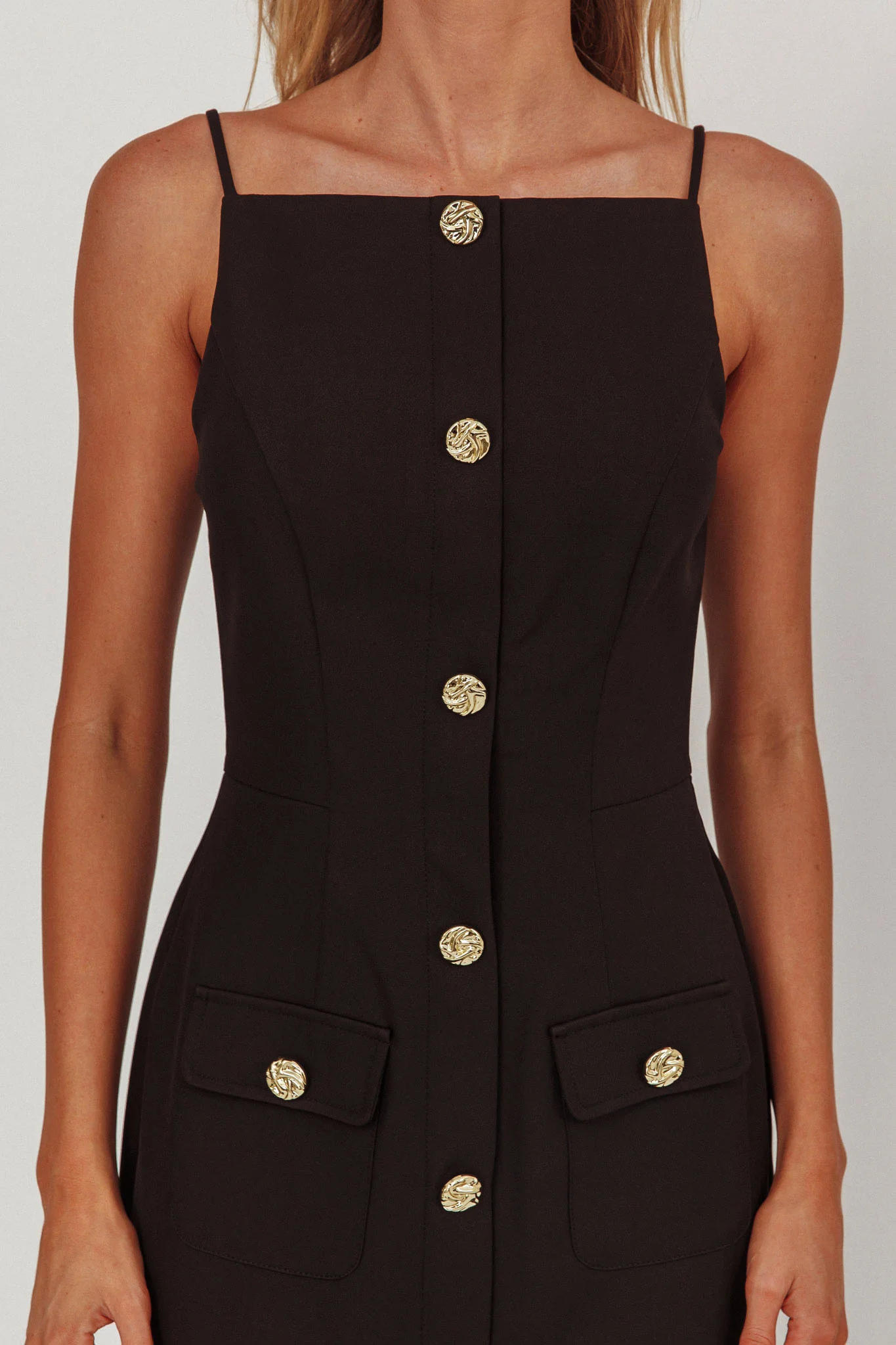 Harlin Button Decoration Maxi Dress Black - Image 3