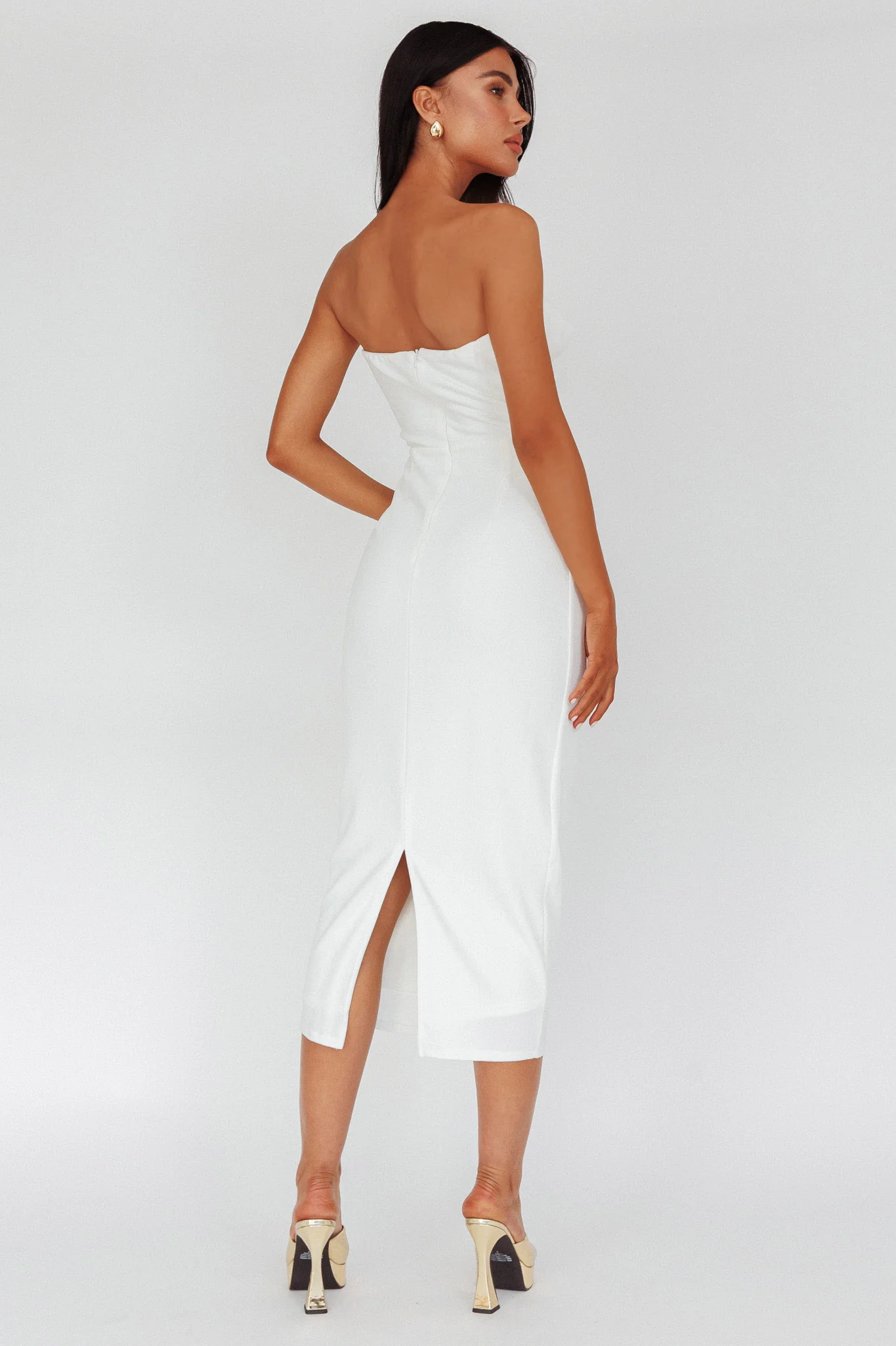 Hartly Strapless V-Neck Midi Dress Off White - Image 2