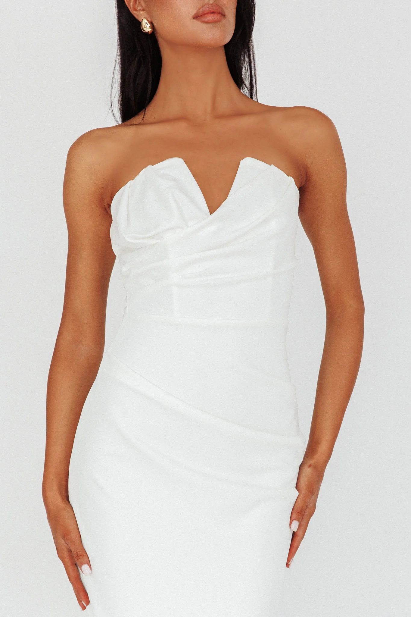 Hartly Strapless V-Neck Midi Dress Off White - Image 4