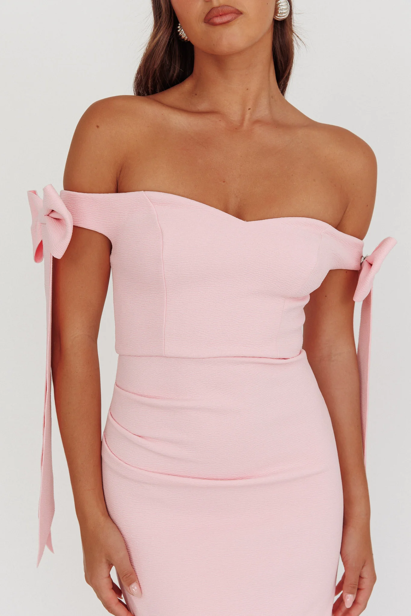 Have Faith Off-Shoulder Bow Sleeve Maxi Dress Baby Pink - Image 3