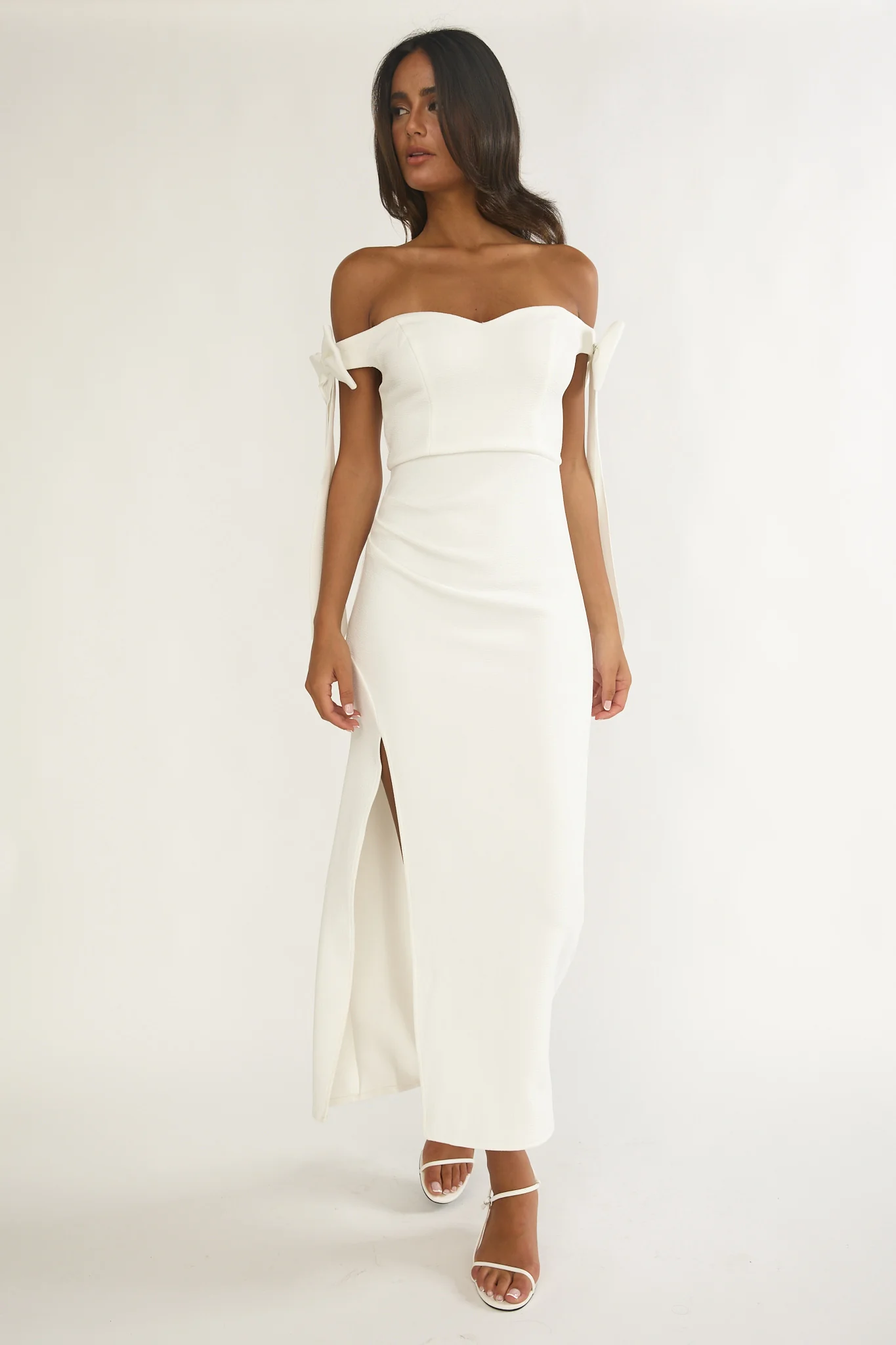 Have Faith Off-Shoulder Bow Sleeve Maxi Dress White - Image 4