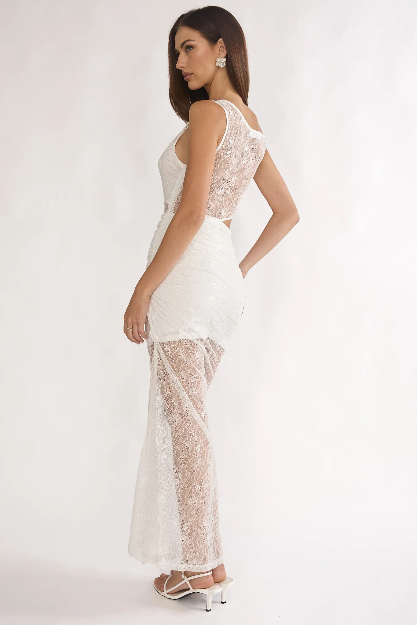 Havira Lace Overlay Cut-Out Maxi Dress White - Image 2
