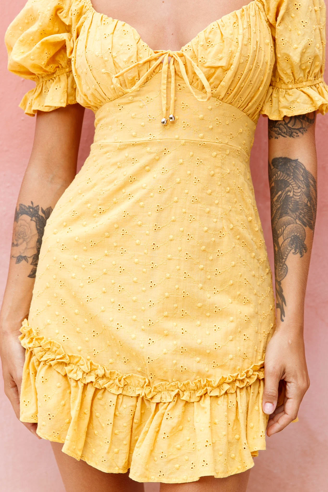 Hayden Puff Sleeve Eyelet Embroidery Dress Yellow - Image 7