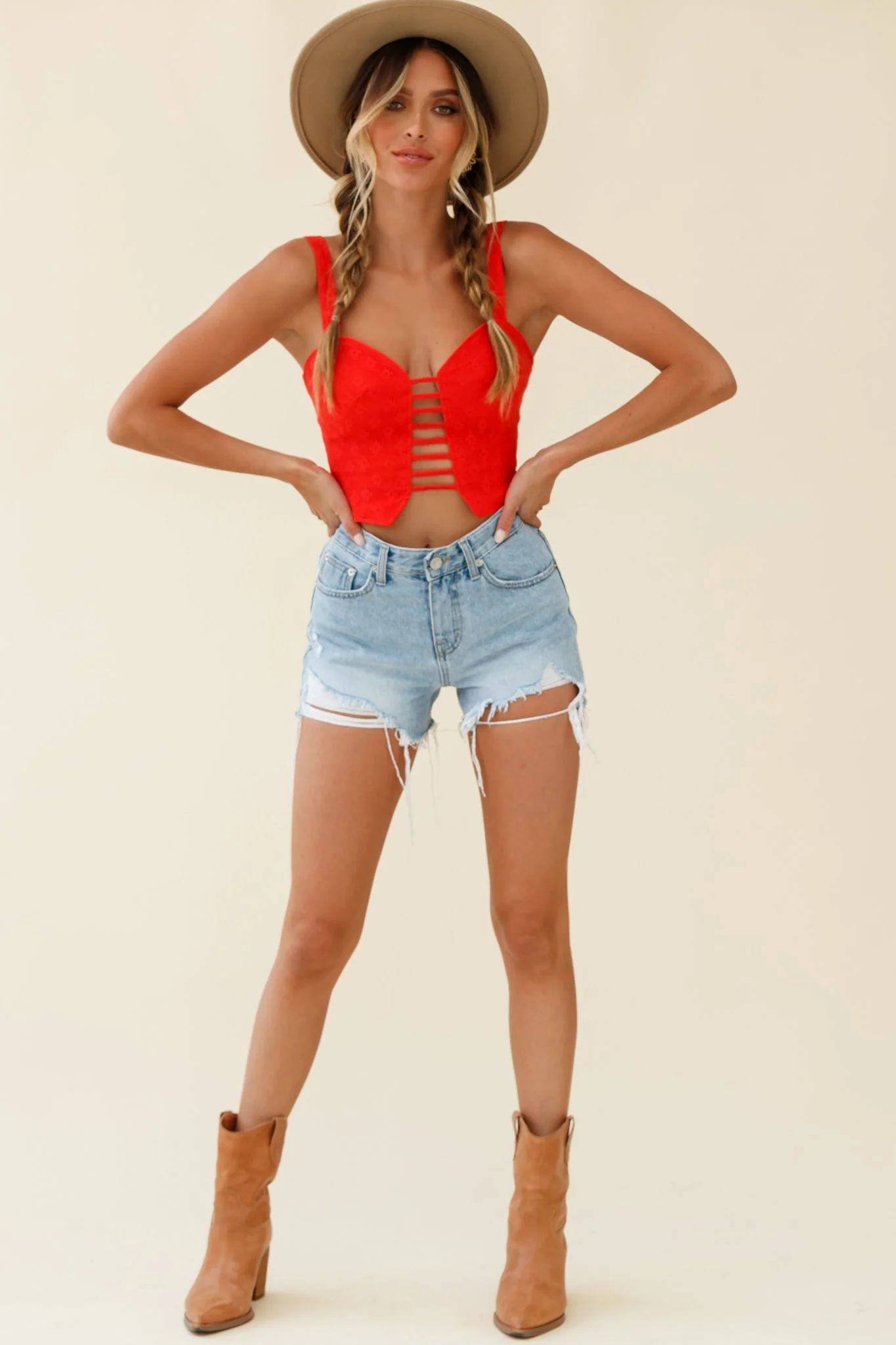 Head West Cut-Out Wide Strap Crop Top Red - Image 2