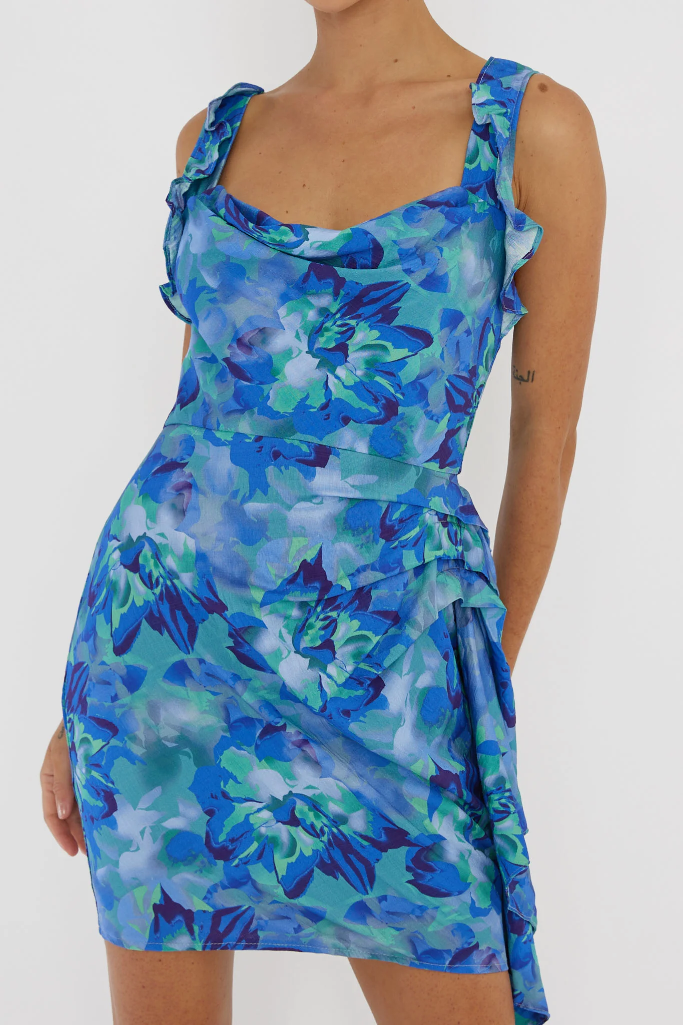 Heart Beat Ruffle Trim Mini Dress Blue - Image 4