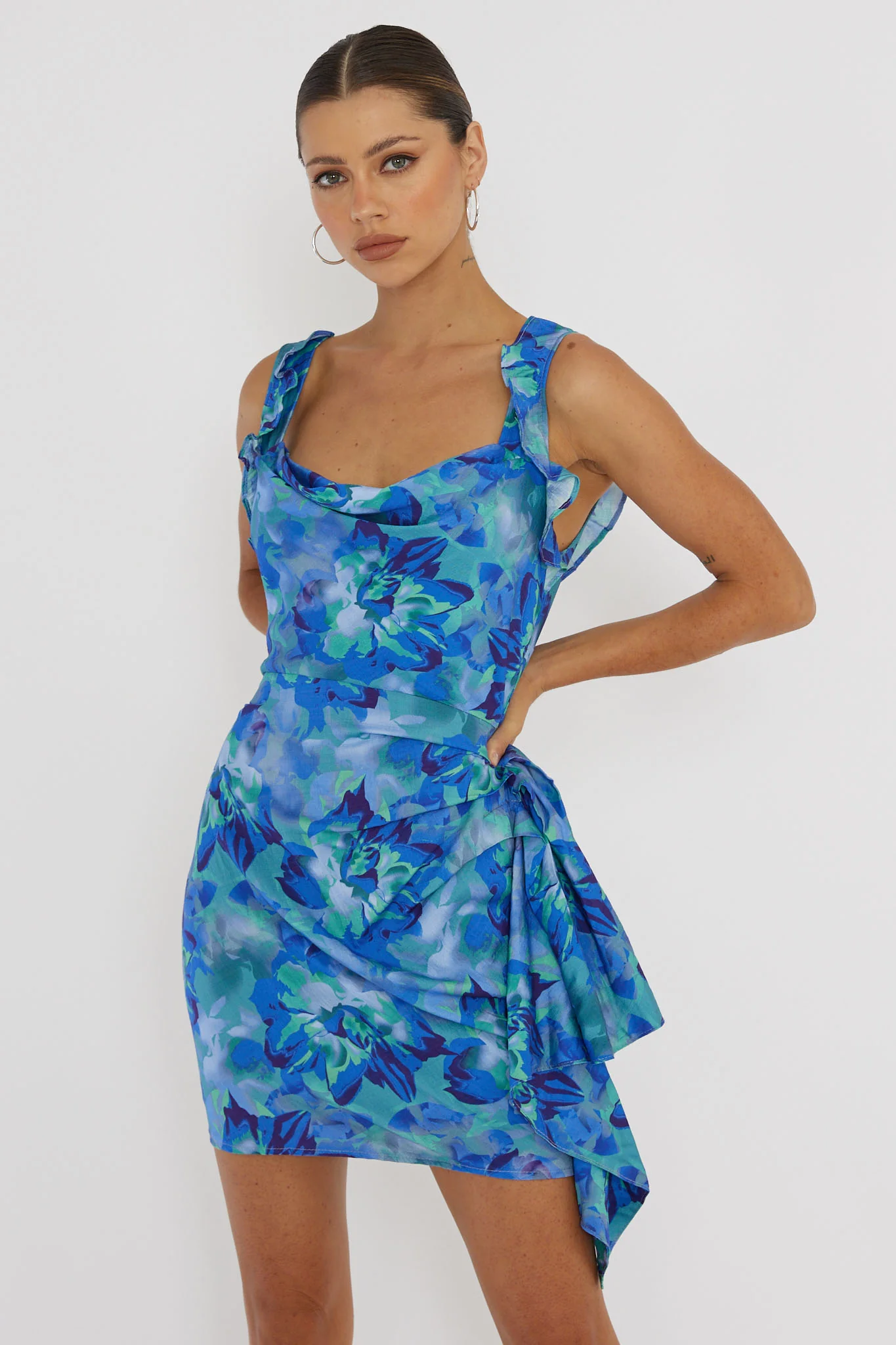 Heart Beat Ruffle Trim Mini Dress Blue - Image 5