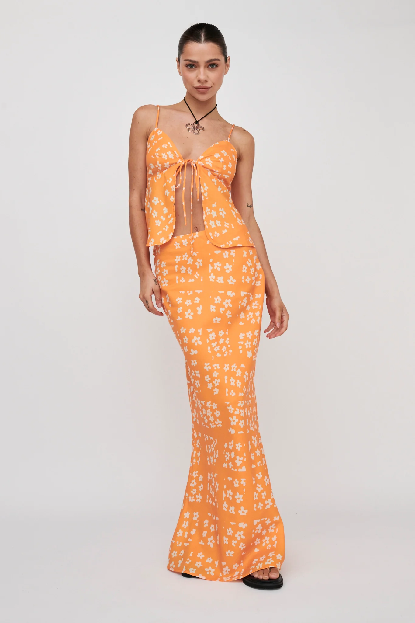 Heart & Soul Maxi Skirt Floral Orange - Image 2