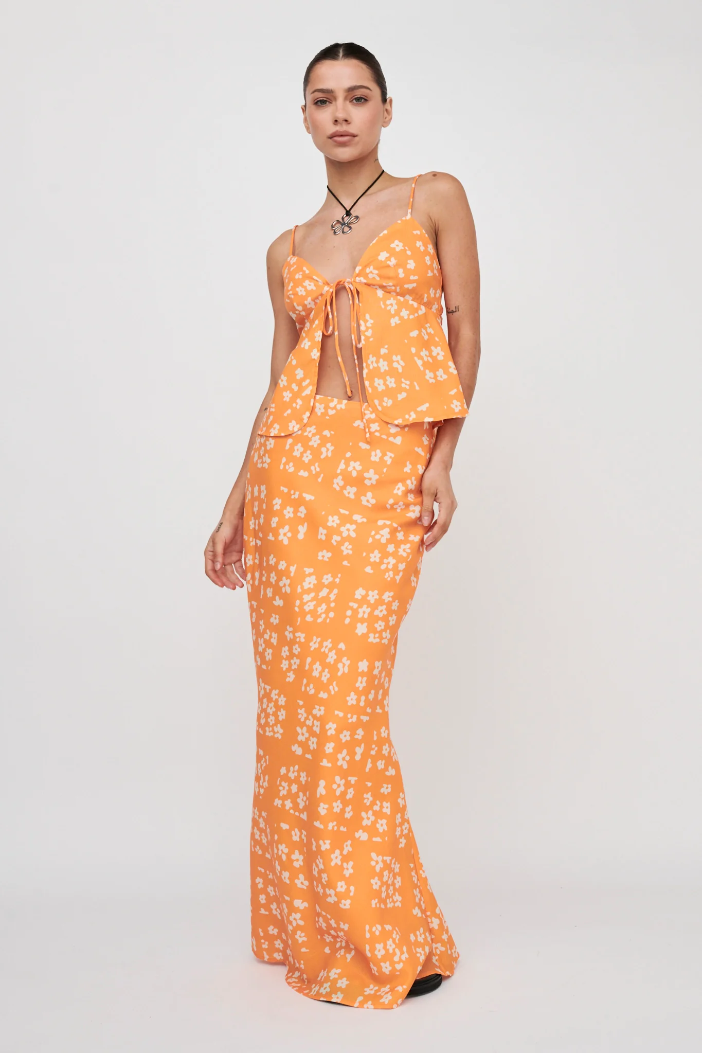 Heart & Soul Tie Front Top Floral Orange - Image 4
