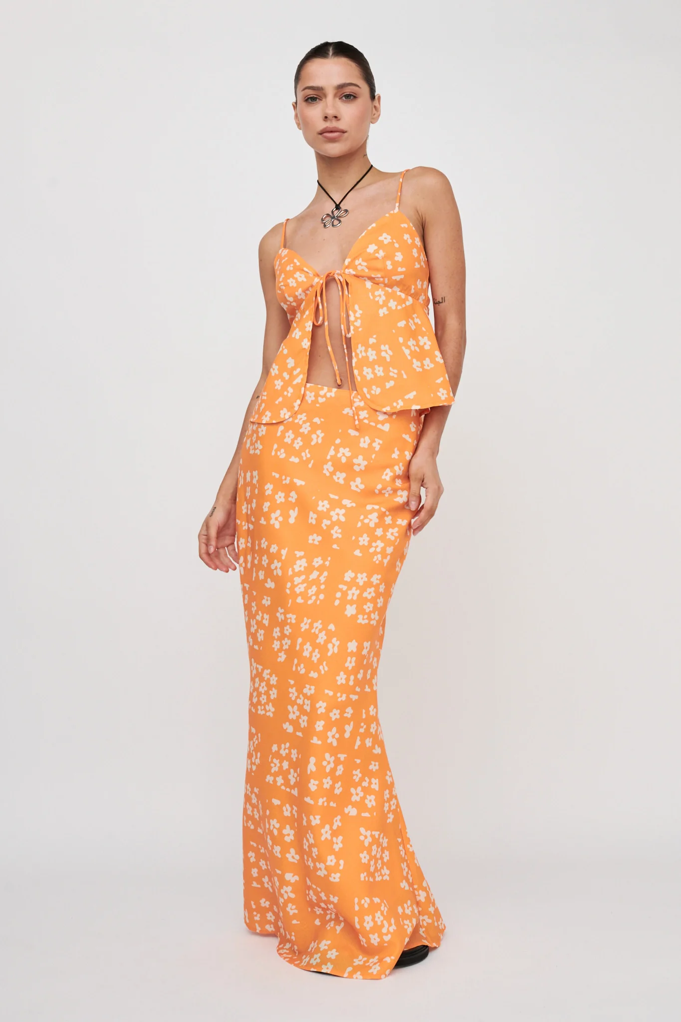 Heart & Soul Tie Front Top Floral Orange - Image 8