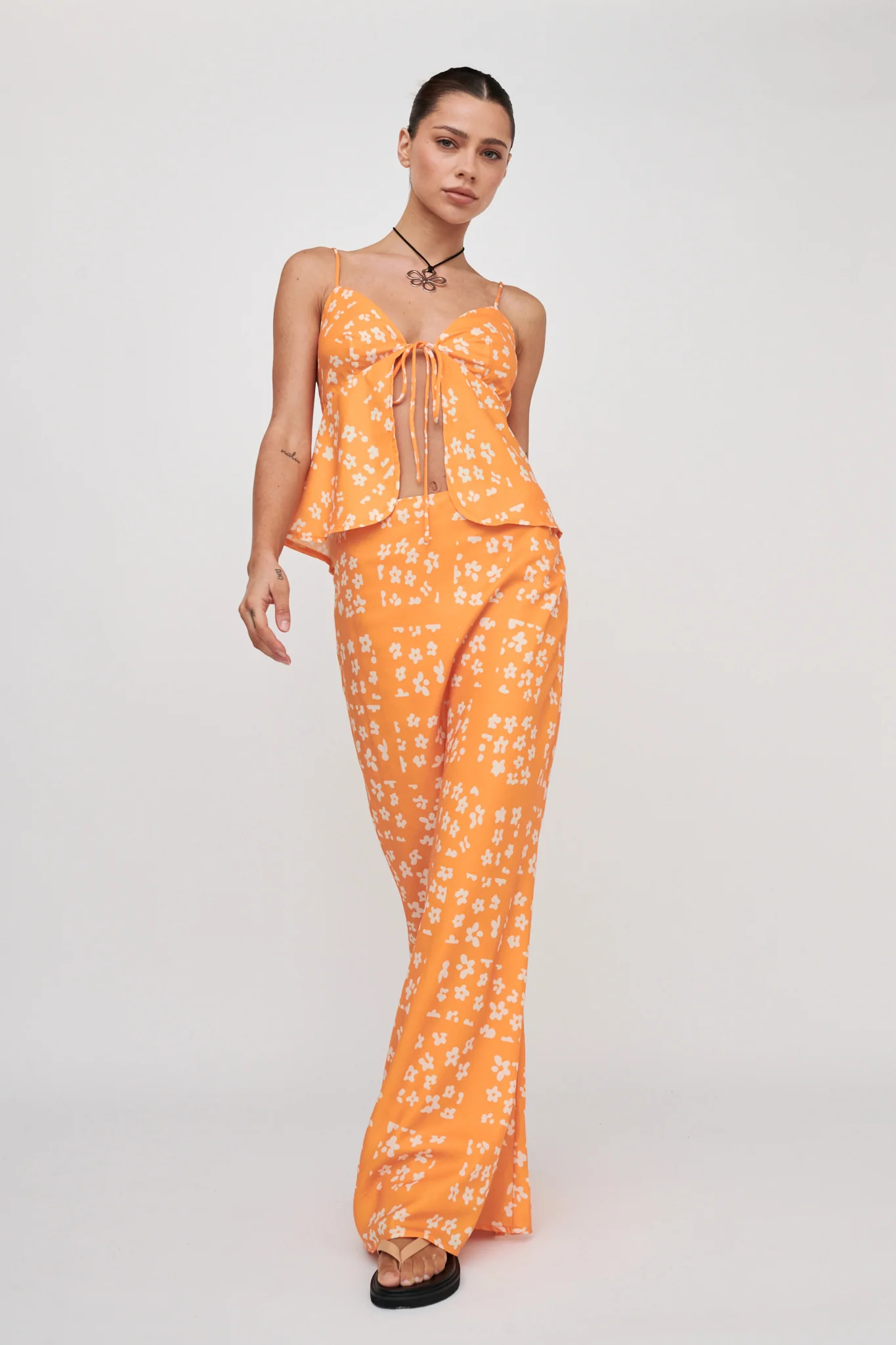 Heart & Soul Tie Front Top Floral Orange - Image 9