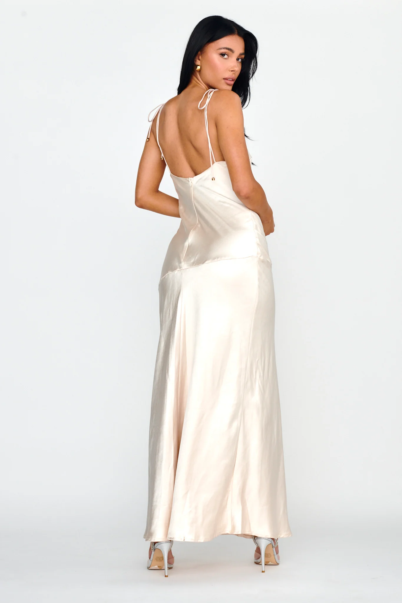 Heart's Desire String-Tie Shoulder Dress Champagne - Image 2