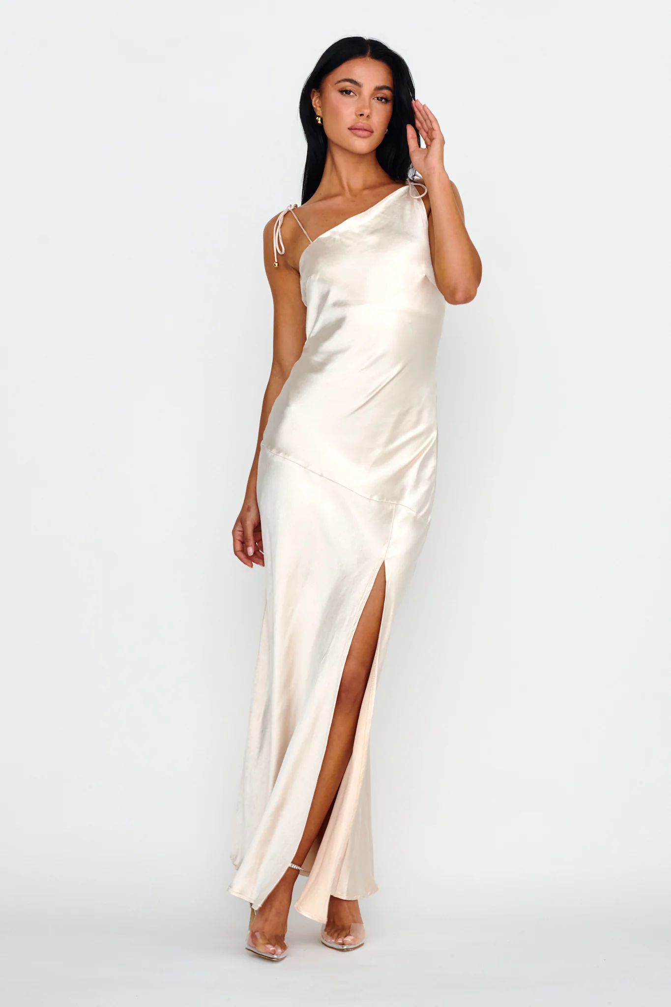 Heart's Desire String-Tie Shoulder Dress Champagne - Image 5