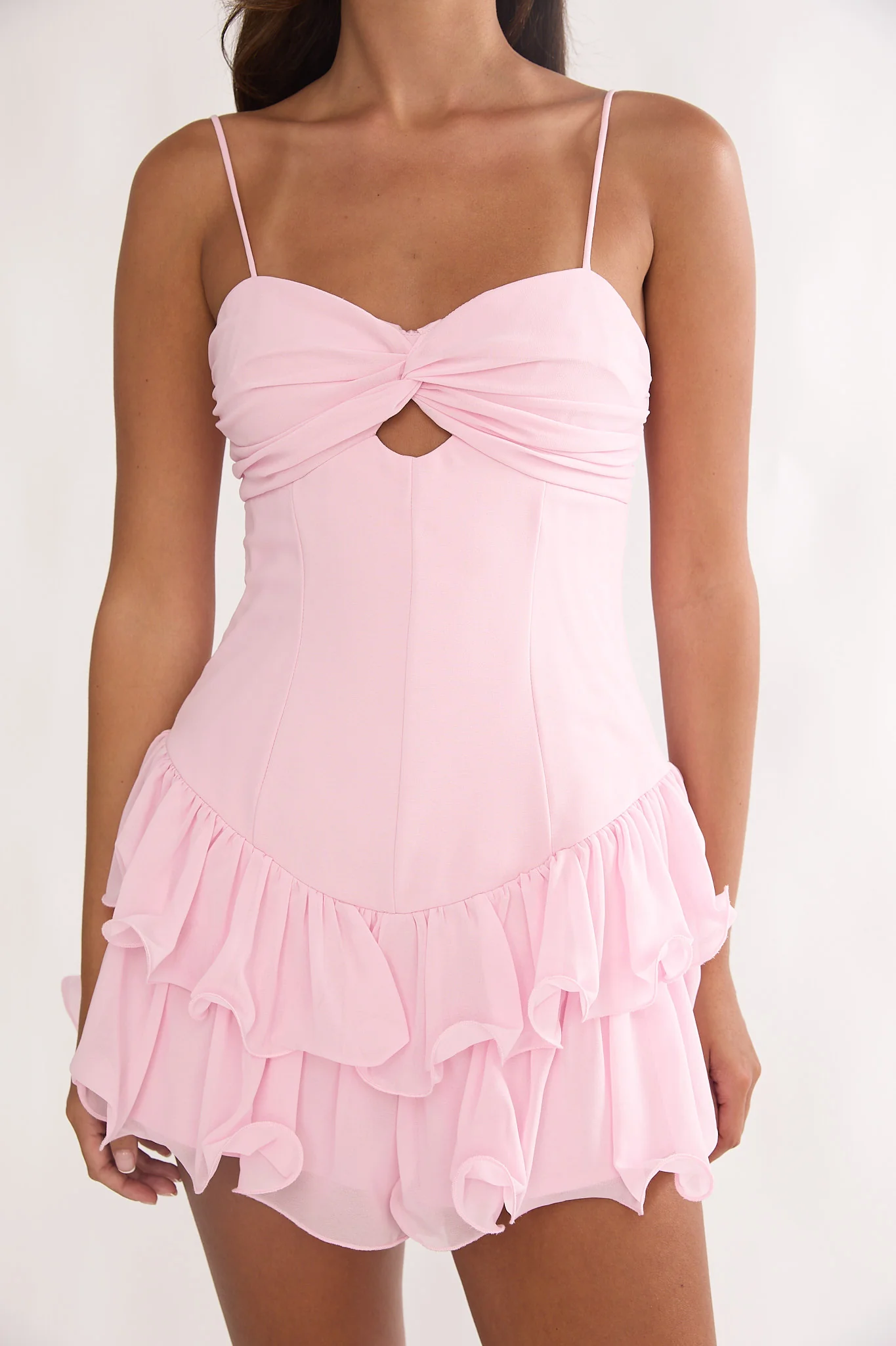 Heartstring Layered Hem Mini Dress Pink - Image 3