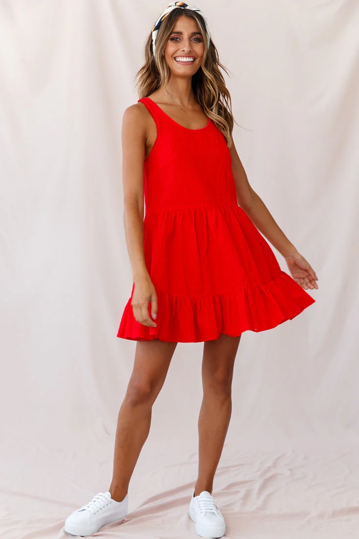 Heather Round Neck Swing Dress Red - Image 3