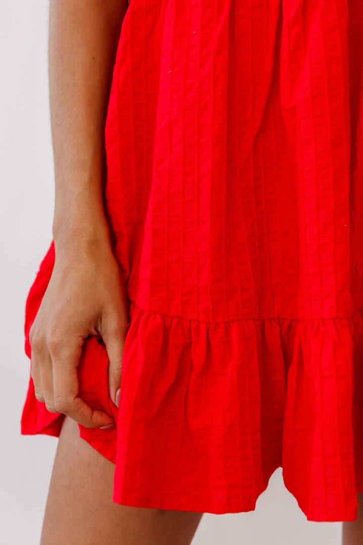 Heather Round Neck Swing Dress Red - Image 5
