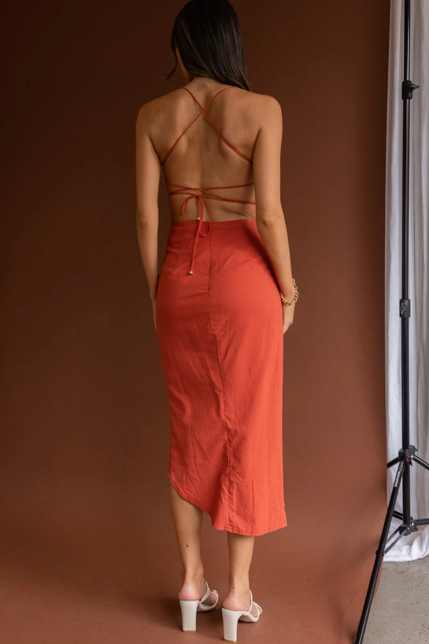 Heaven On Earth Lace-Up Back Midi Dress Rust - Image 2