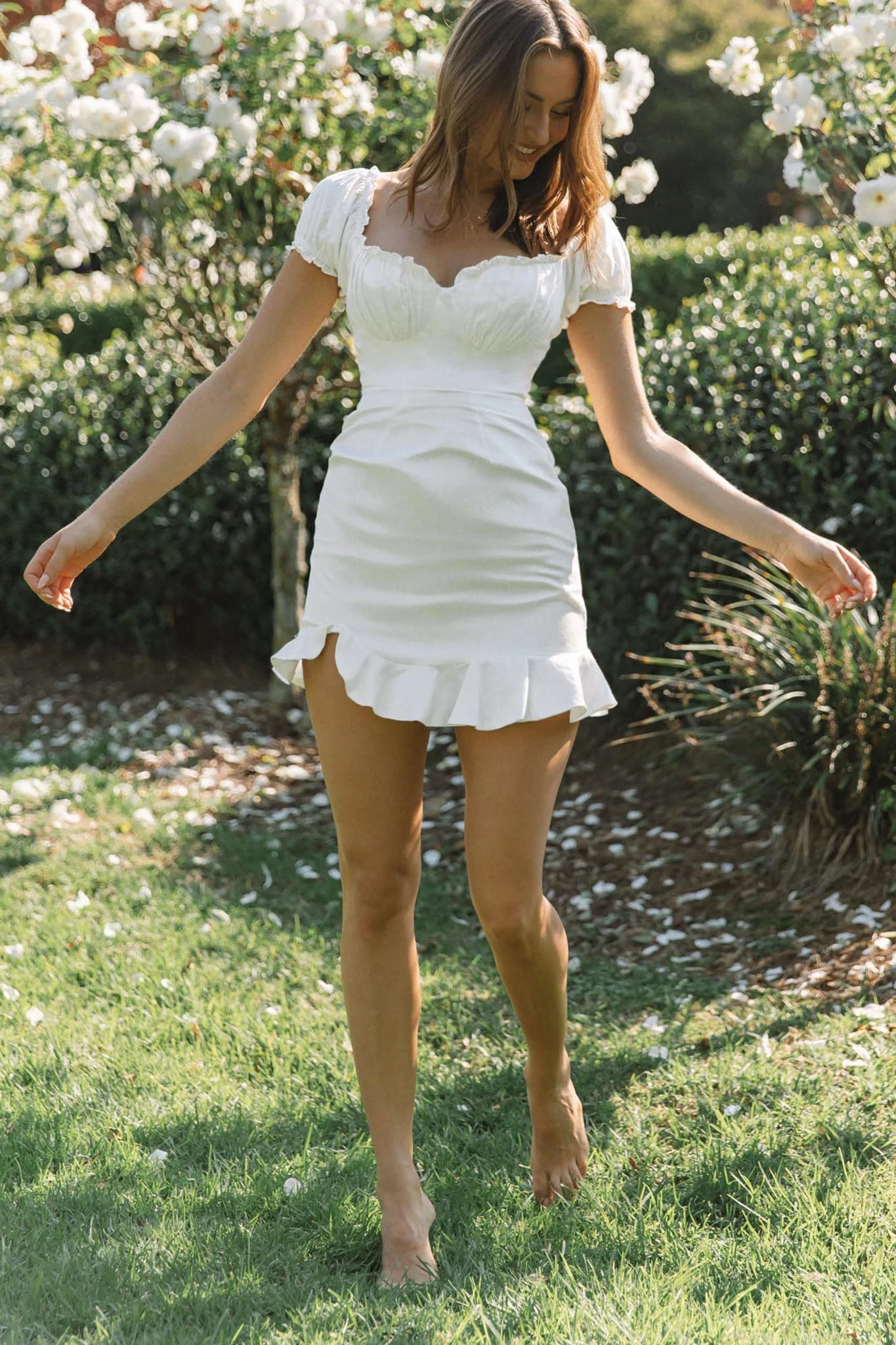 Heaven Sent Ruched Bust Puff Sleeve Dress White - Image 3