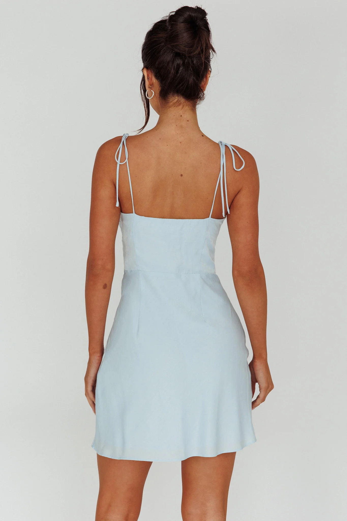 Heavenly Feels Tied Shoulder Mini Dress Chambray - Image 2