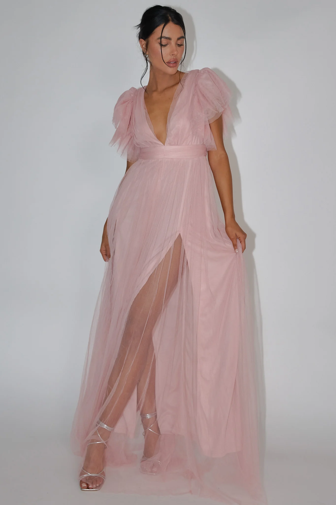 Heaven's Love Deep V-Neck Tulle Maxi Dress Blush - Image 3