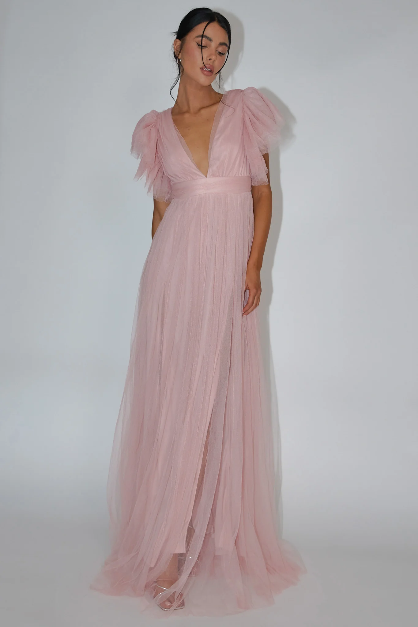 Heaven's Love Deep V-Neck Tulle Maxi Dress Blush - Image 5