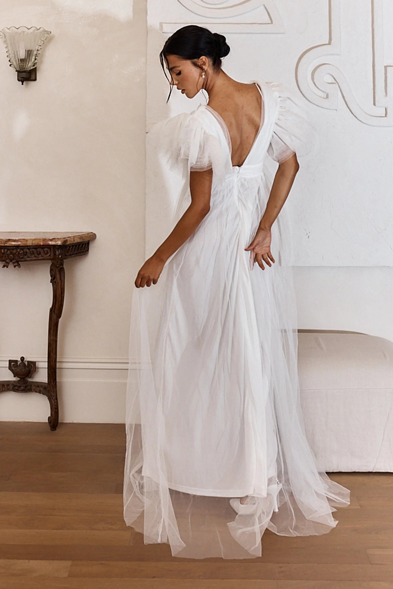 Heaven's Love Deep V-Neck Tulle Maxi Dress White - Image 3